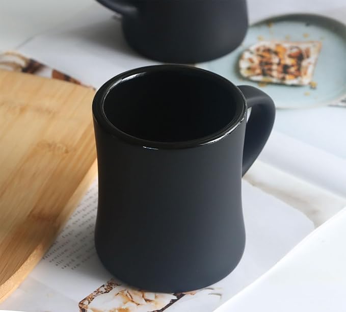 harebe Retro Coffee Mug Set of 4, 10 OZ Heavy Classic Ceramic Diner Cups Set with Handle for Coffee, Tea, Cocoa, Milk, Latte（Black）