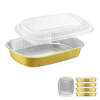 Oval Aluminum Foil Pans with Snap-On Lids (5 Pack) | 2X Thicker Heavy Duty Reusable Container 68oz for Take-Out (Gold)