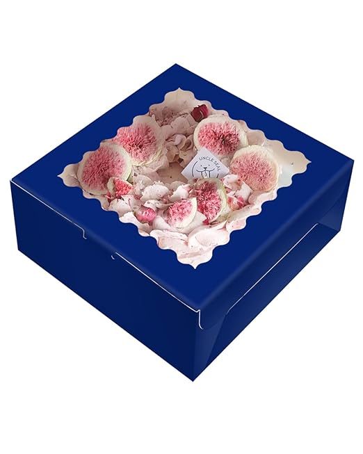 qiqee 8x8x5 Cake Box, 18 Sets Deep Blue Cake Box with Window ＆ 18 Sets 8" Deep Blue Cake Round Boards, 8inch Cake Containers