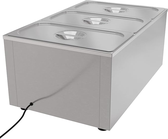 KoolMore Commercial Bain Marie Countertop Food Warmer, Soup Station, and Buffet Table Server with Three Serving Section, Stainless-Steel Steamer with Auto Shut Off (CFW-3), Silver