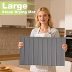 Stone Drying Mat for Kitchen Counter Collapsible, Stain-Defying PU Leather, Absorbent Diatomaceous Earth Bath Mat Quick Dry, Foldable Large Stone Dish Drying Mat for Countertop 23" x 15.3"
