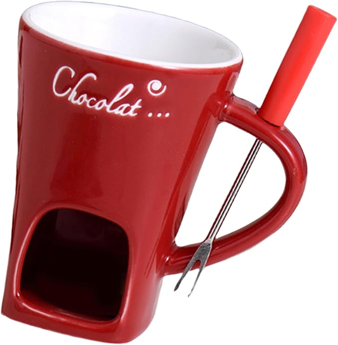 Ceramic Fondue Pot Set, Chocolate Mug With Forks, Perfect For Butter And Cheese Melting,Multipurpose,Personal Cheese Melting Cup