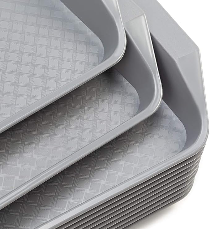 Plastic Fast Food Serving Tray,16.95 by 11.82-Inch,Set of 12 (Grey)