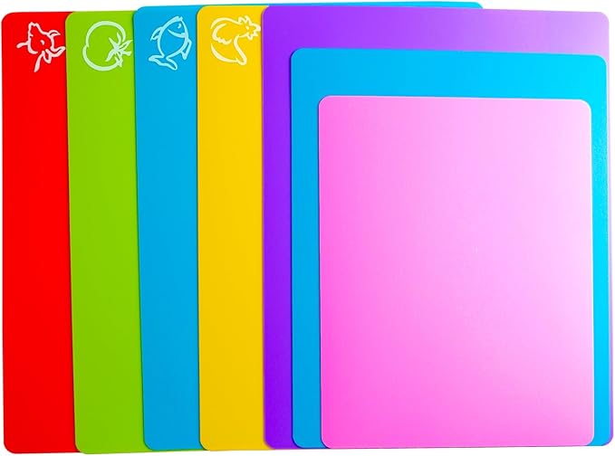 Flexible Cutting Board mats, Plastic Cutting Boards for Kitchen Cooking, Cutting board sheets for Meat and Vegetables, Dishwasher Safe Set of 7Pcs