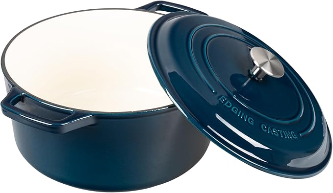 Enameled Cast Iron Dutch Oven Pot With Lid, Dutch Oven for Sourdough Bread Baking Round Pot Dule Handle, 7.5 Quart, Blue