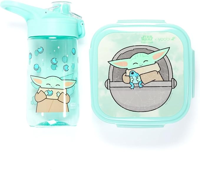 Yoobi Star Wars X Grogu Bento Box, Ice Pack & Water Bottle Set – Gift for Kids and Tweens – 3 Compartment Lunch Box, Dishwasher & Microwave Safe – BPA & PVC Free, Leakproof