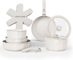 Country Kitchen Cookware Set with Removable Handle, Oven & RV Safe Pots and Pans Set, Cream Diamond, Original