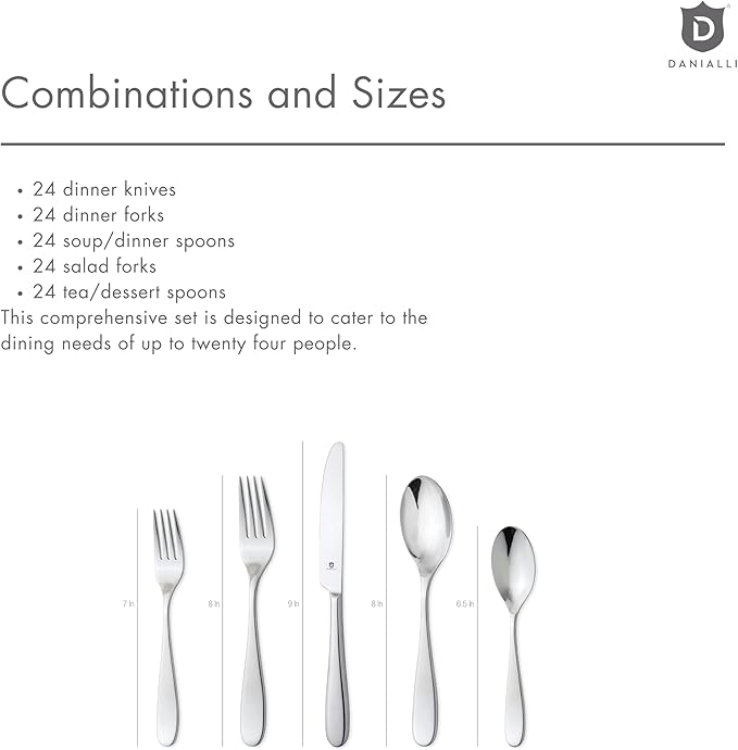Silverware Set for 24 – 18/10 Stainless Steel Flatware, Mirror Finish, Dishwasher Safe, Durable and Elegant, Rust Resistant, Perfect for Entertaining (120-Piece Set, Fidenza)
