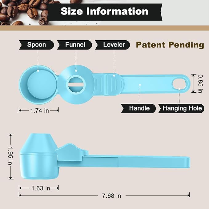 Coffee Scoop & Funnel for Reusable K Cup Refillable Coffee Pods, Coffee Measuring Spoon 2 Tablespoon Capacity, Scoop with Funnel for Ground Coffee, Protein Powder, Tea (Blue, 1 Pack)