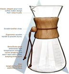 AGOGO Pour Over Coffee Maker Glass - 6/8/10 Cup Barista Kit with 304 Stainless Filter for Home, Office, Camping, Cafes - Easy Clean Coffee Dripper Set (Rag&Brush Included) (10 Cup/34 oz-Slim Shape)