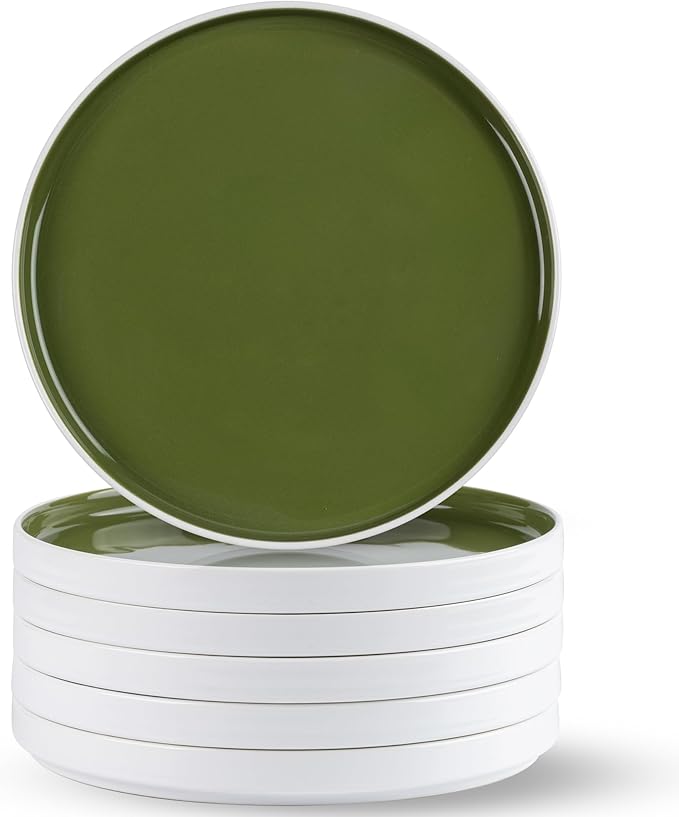 AmorArc Ceramic Plates Set of 6, 8.0 Inch Round Stoneware Salad Plates Use for Dessert, Salad, Appetizer etc,Microwave and Dishwasher Safe, Scratch Resistant Small Deep Dinner Plates-Light Green