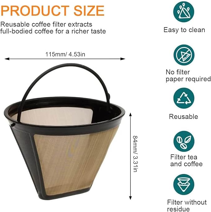 Reusable Coffee Filter Baskets 2PC, Cone Coffee Maker Filters Replacement Compatible with Ninja Coffee Machine, 8-12 Cup Coffee Filters for Cuisinart Coffee Maker Filter and Brewers, BPA Free