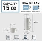 Hasense Coffee Mugs Set of 4 with Stand, 15 oz Porcelain Stackable Coffee Cups Set with handle for Tea, Latte, Milk and Cappuccino, White Embossed Tea Cups Set with Geometric Pattern for Men and Women