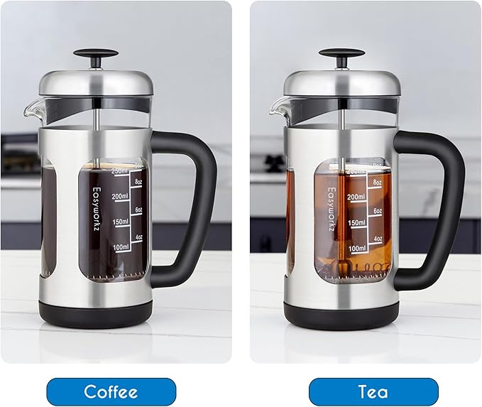 Easyworkz Stainless Steel French Press 12 oz Coffee Tea Maker with Soft Grip Handle
