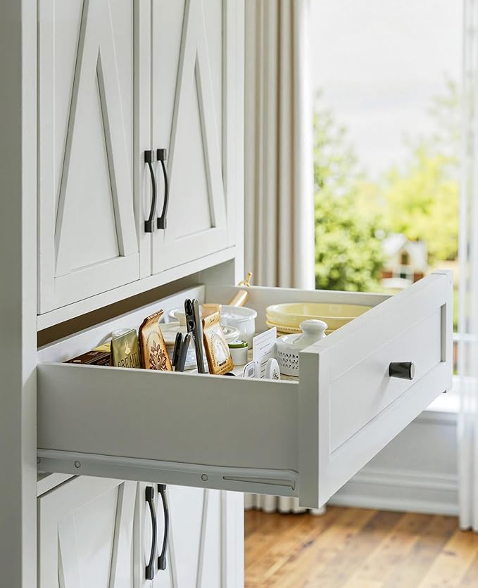68'' Farmhouse Kitchen Pantry Cabinet with Adjustable Shelves, Tall Storage Cabinet with Barn Doors, Freestanding Versatile Cupboard for Dining Room, White