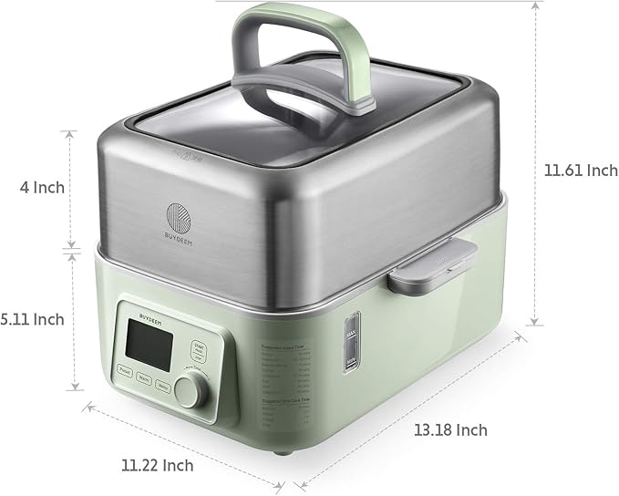 BUYDEEM G553 5-Quart Electric Food Steamer for 2-4 Servings, One Touch Vegetable Steamer for Cooking, Digital Multifunctional Steamer, Quick Steam, Stainless Steel Steamer Tray, No Stew Pots Included