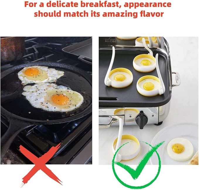 Silicone Egg Rings Set with Folding Handle, 4-Pack Non-Stick Round Egg Cooker Ring，Egg Mold for Cooking Breakfast Sandwiches, Egg Mcmuffins, Pancake, Grill Accessories Egg Forms for Frying Egg