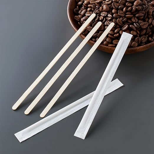 180 Pcs Coffee Stick Wooden Stirrers 7 inchs Individually Wrapped Swizzle Drink Stirring Sticks for Handmade Popsicle Fruit Craft
