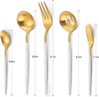 Matte White Gold Serving Silverware Set, 5-Piece Round Shared Utensils Set of Stainless Steel, Hostess Flatware Serving Set, Satin Finish, Dishwasher Safe