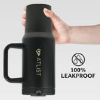100% Leakproof 40 oz Tumbler with Handle & 4-in-1 SipSwig Lid, Built-In Flip Straw & External Stainless Steel Straw, Insulated Stainless Steel Cup, BPA-Free, Black