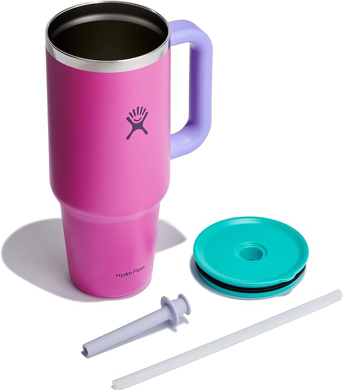 Hydro Flask 40 Oz Travel Tumbler with Handle, Lid and Straw - Insulated Stainless Steel in Holiday Punch