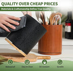 Wooden Utensil Holder, 360°Rotating 7.3'' Large Utensil Holder for Kitchen Counter, Kitchen Utensil Organizer, Utensil Crock, Farmhouse Kitchens Countertop Decor, Black Color