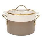 Bloomhouse - Two Time Oprah's Favorite Things Winner - 8 Piece Pots and Pans Heavy Duty Aluminum Premium PFA Free Ceramic Nonstick Dutch Oven Pot with Lid - Cappuccino Cream with Gold Handle