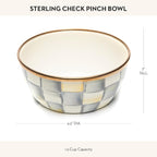 MACKENZIE-CHILDS Enamel Pinch Bowl, Small Bowl for Kitchen Ingredients, 1.5-Cup Capacity, Gray-and-White Sterling Check