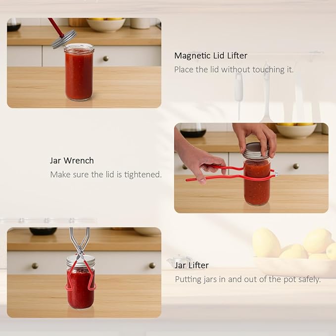 Stainless Steel Canning Pot with Rack & Lid, 21.5 QT Water Bath Canner for Canning, Complete Canning Supplies Starter Kit with Tools, Funnel, Jar Lifter, Tongs for Beginners and Home Use