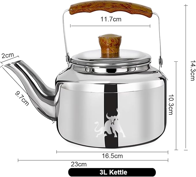 Chandler 3.12 Liter Tea Pots, Vintage Tea Kettle - 0.4mm Stainless Steel Pot - Hard to Dent | Ergonomic Handle with a Cool Grip | Portable Tea Kettle For Camping (Silver Colour)