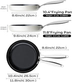Nonstick Frying Pan Ceramic Cookware Set for Cooking (10.4+11.8 Inch), Tri-Ply Stainless Steel Pan, Non Toxic Skillet, PTFE & PFOA Free, Compatible with All Stovetops, Dishwasher & Oven Safe