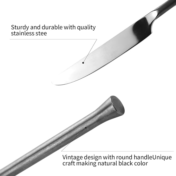 Silverware Set Flatware Set Stainless Steel Cutlery Set Vintage Black Handle Mirror Finished Heavy Duty 20 Pieces Service for 4