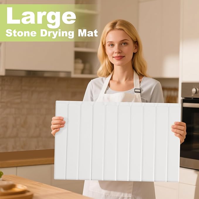 Stone Drying Mat for Kitchen Counter, Stain-Defying PU Leather, Large Stone Dish Drying Mat Foldable Absorbent Diatomaceous Earth Bath Mat Quick Dry for Bottles Cups Countertop 23" x 15.3"