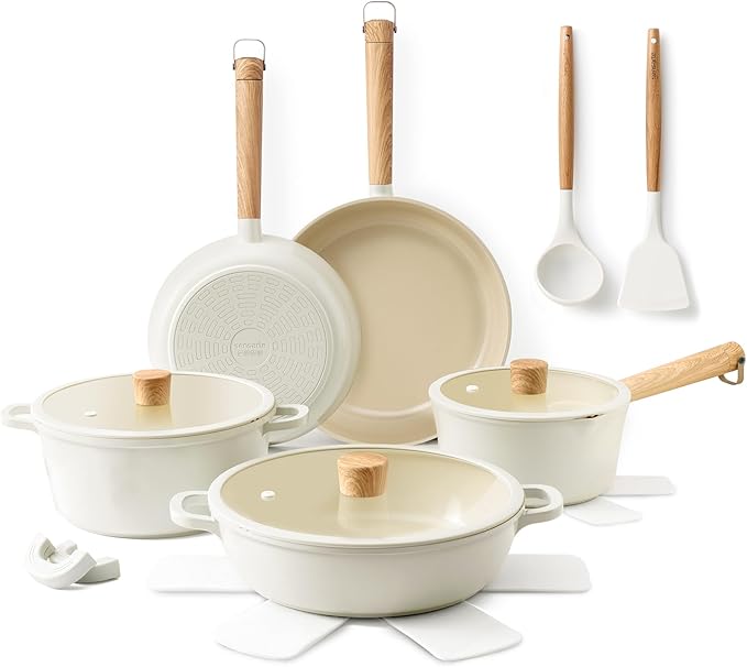 SENSARTE Ceramic Nonstick Cookware Set Non-toxic Healthy Pots and Pans Set Ceramic Coated Kitchen Cooking Set, Free of Intentionally Added PFAS/PTFE, Dishwasher&Oven Safe, Induction Compatible, 15pcs