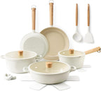 SENSARTE Ceramic Nonstick Cookware Set Non-toxic Healthy Pots and Pans Set Ceramic Coated Kitchen Cooking Set, Free of Intentionally Added PFAS/PTFE, Dishwasher&Oven Safe, Induction Compatible, 15pcs