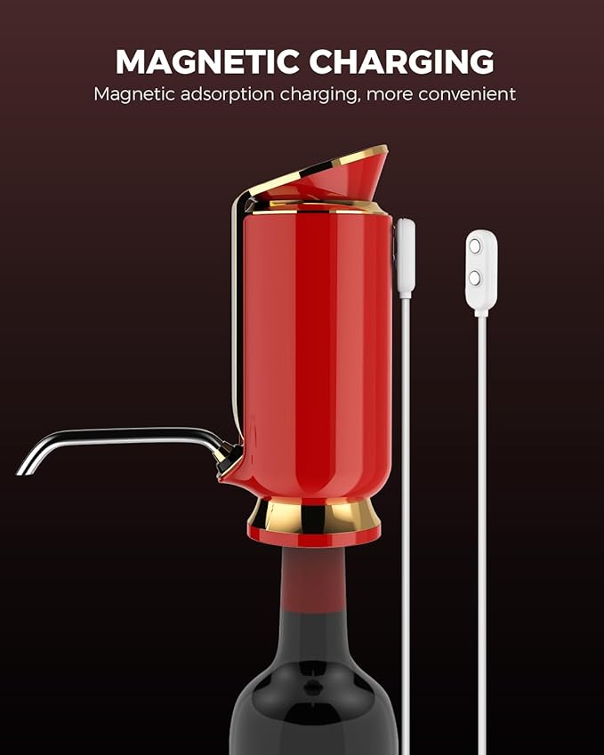 Luxurious 3-in-1 Electric Wine Aerator, Decanter, Dispenser & Vacuum Pump. Touch Screen LED Display - Wine Preservation System with Temp Monitor, Gift for Wine Lovers Women Men (Red)