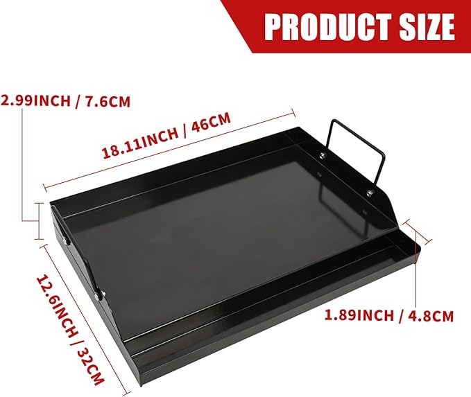 18" x 12" Nonstick Griddle for Gas & Charcoal Grill, Heavy-Duty Flat Top Griddle with Grease Tray for Cooking, Parties & Camping