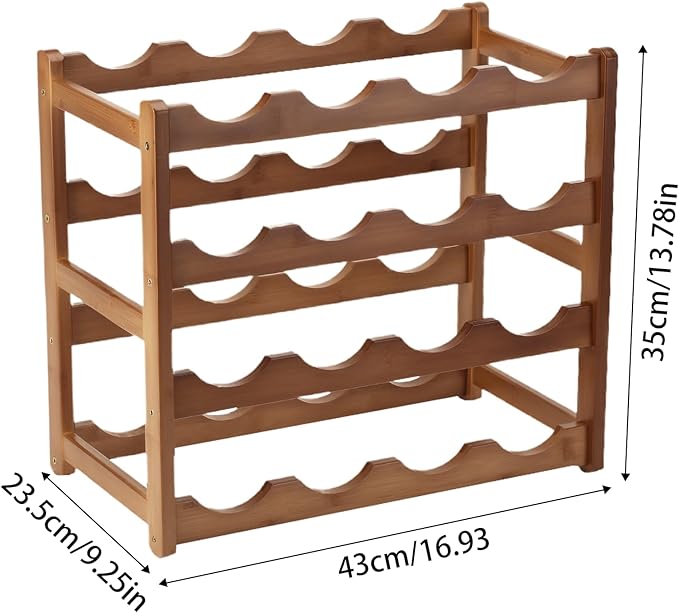 Wine Rack Storage,Bamboo Wine Racks Cabinet Shelf,4-Tier 16 Bottles Freestanding Wine Bottle Holder for Basement,Kitchen,Countertop