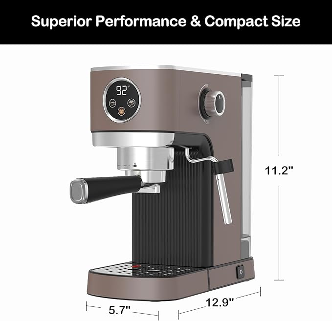 VEGETA Coffee Machine, 1350W Espresso Machine with Milk Frother, 20 Bar Coffee Espresso Machine for Cappuccino, Latte, Brown