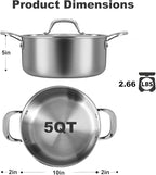 5 QT Saucepan with Lid,3-Ply Stainless Steel Stockpot,Professional Grade Cookware,Induction Compatible