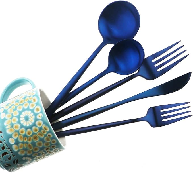 Gugrida 20-Piece 18/10 Stainless Steel Flatware Silverware, Luxury Dinnerware Set Travel Cutlery Tableware Include Knife Fork Spoon Service for 4,Healthy & Eco-Friendly Dishwasher Safe (Blue Matte)