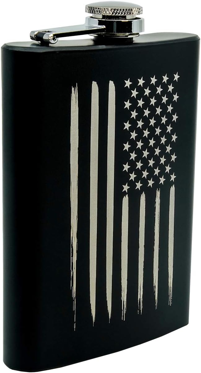 American Flag 8 oz Flask | Stainless Steel Hip Flask for Liquor – Matte Black, Great Gift Idea for Veterans
