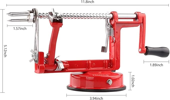 Apple Peeler Slicer Corer with Stainless Steel Blades and Powerful Suction Base for Apples Pears Potatoes(Red)