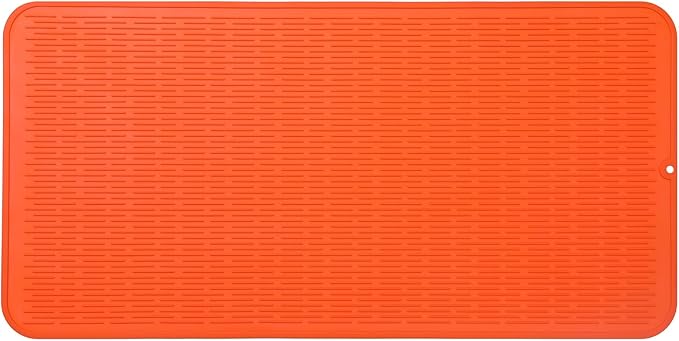 Silicone Dish Drying Mat for Multiple Usage,Easy clean,Eco-friendly,Heat-resistant Silicone Mat for Kitchen Counter or Sink,Refrigerator or Drawer Liner Orange 5XL 36inches x 18inches