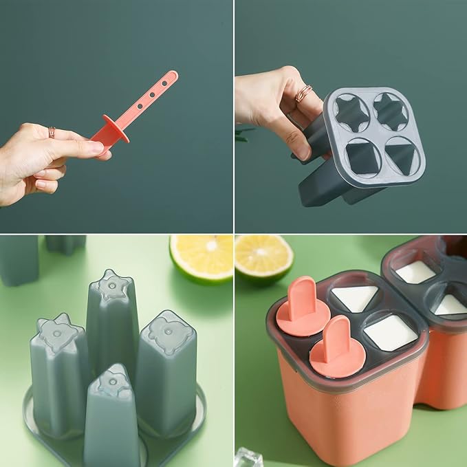 HOMQUEN Popsicles Molds, 8 Piece Ice Pop Mold, Reusable Easy Release Ice Cream Mold for kids, Many Shapes Homemade Popsicle Molds, DIY Popsicle Maker, BPA Free (8 Cavities-Pink)