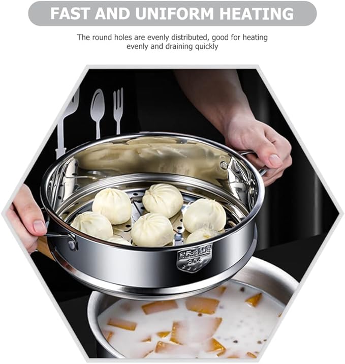 HEMOTON Stainless Steel Stackable Steamer Basket: 22cm Metal Steamer Pot Insert Pan Steaming Cookware for Dumpling Eggs Bun Dim Sum Meat Fish Rice Vegetable