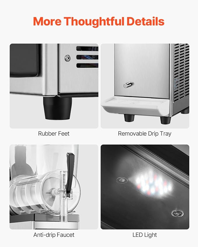 VEVOR Commercial Slushy Machine, 12L Single Tank Frozen Drink Machine, 48 Cups Stainless Steel Margarita Smoothie Frozen Drink Maker, Slushie Maker for Home Party Restaurants Cafe Bars