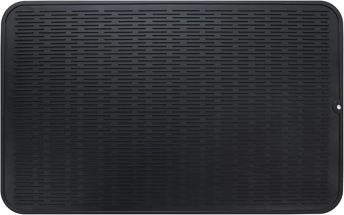 Silicone Dish Drying Mat for Multiple Usage,Easy clean,Eco-friendly,Heat-resistant Silicone Mat for Kitchen Counter or Sink,Refrigerator or Drawer Liner Black 3XL 28 inches x 18 inches