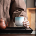 4-Oz Ceramic Espresso Cups Set - Multi-Color, Handle-Free Design for Home & Cafe | Dishwasher-Safe Stoneware Cups (Gradient Blue, 2)