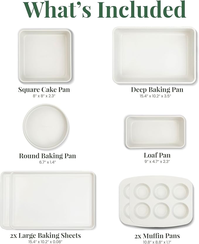 Larder & Vine 8-Piece Bakeware Set | Non-Stick Baking Set with Ceramic Finish | PFAS, PFOA, PTFE, and BPA Free Baking Essentials | Baking Sheets, Muffin Tins and Assorted Baking Pans | French Gray